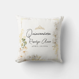 Lux White Orchid Princess Tiara Quinceañera Throw Pillow