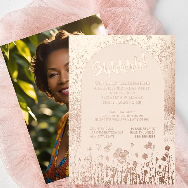 Luxe 50th Rose Gold Photo on Back Custom Birthday Foil Invitation (Creator Uploaded)