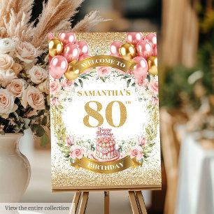 Luxe 80th Birthday Party Poster Blush Boho Flowers