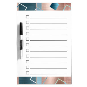 Luxe Abstract   Blush Rose Gold and Teal Checklist Dry Erase Board