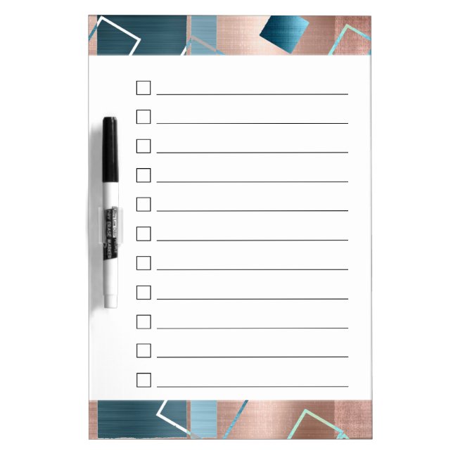 Luxe Abstract | Blush Rose Gold and Teal Checklist Dry Erase Board (Front)