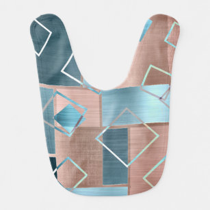 Luxe Abstract   Blush Rose Gold and Teal Geometric Baby Bib