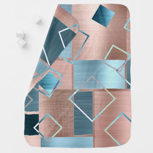 Luxe Abstract  Blush Rose Gold and Teal Geometric Baby Blanket