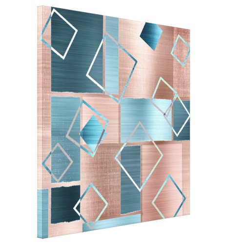 Luxe Abstract  Blush Rose Gold and Teal Geometric Canvas Print