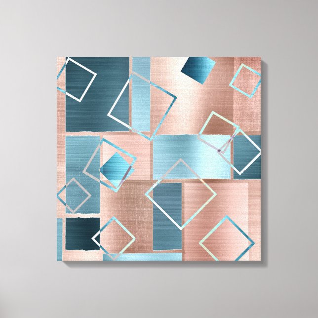 Luxe Abstract | Blush Rose Gold and Teal Geometric Canvas Print (Front)