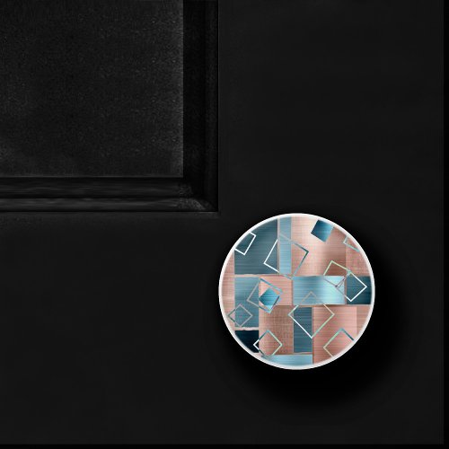 Luxe Abstract  Blush Rose Gold and Teal Geometric Ceramic Knob