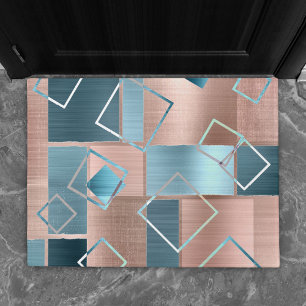 Luxe Abstract Blush Rose Gold and Teal Geometric Doormat
