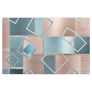 Luxe Abstract Blush Rose Gold and Teal Geometric Fabric