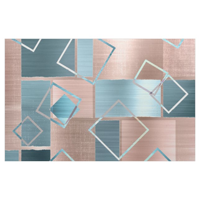Luxe Abstract | Blush Rose Gold and Teal Geometric Fabric (Yard)