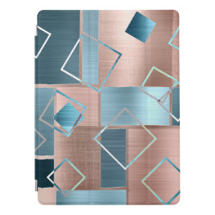 Luxe Abstract   Blush Rose Gold and Teal Geometric iPad Pro Cover