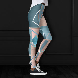 Luxe Abstract Blush Rose Gold and Teal Geometric Leggings