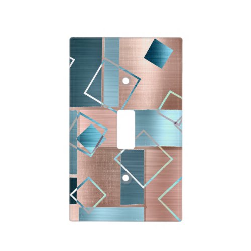 Luxe Abstract  Blush Rose Gold and Teal Geometric Light Switch Cover