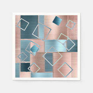Luxe Abstract Blush Rose Gold and Teal Geometric Napkins