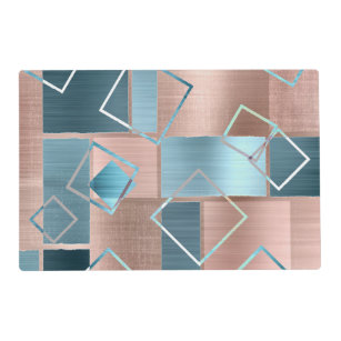 Luxe Abstract   Blush Rose Gold and Teal Geometric Placemat