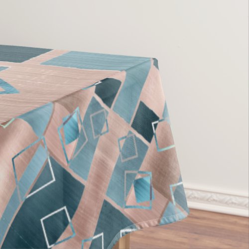 Luxe Abstract  Blush Rose Gold and Teal Geometric Tablecloth