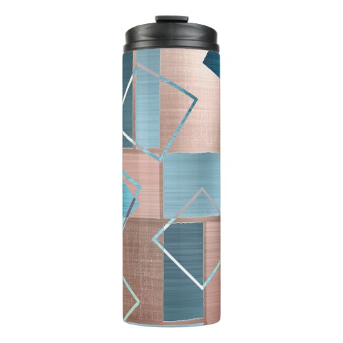 Luxe Abstract  Blush Rose Gold and Teal Geometric Thermal Tumbler