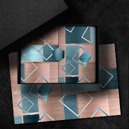 Luxe Abstract | Blush Rose Gold and Teal Geometric Tissue Paper