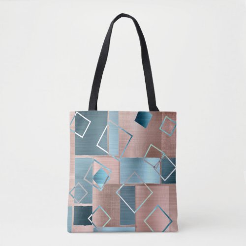 Luxe Abstract  Blush Rose Gold and Teal Geometric Tote Bag