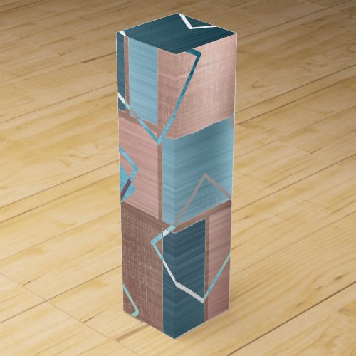 Luxe Abstract  Blush Rose Gold and Teal Geometric Wine Box