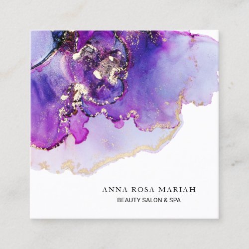   Luxe Abstract Bold Lavender Gold Gilded Blue Square Business Card