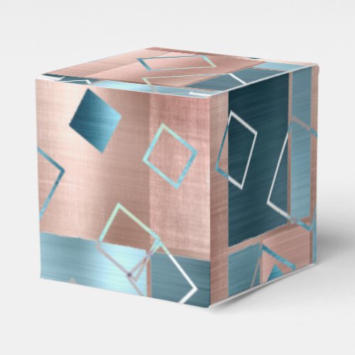 Luxe Abstract  Copper Rose Gold and Teal Shapes Favor Boxes