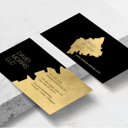 Luxe Abstract Gold Brushstroke Logo On Black Business Card