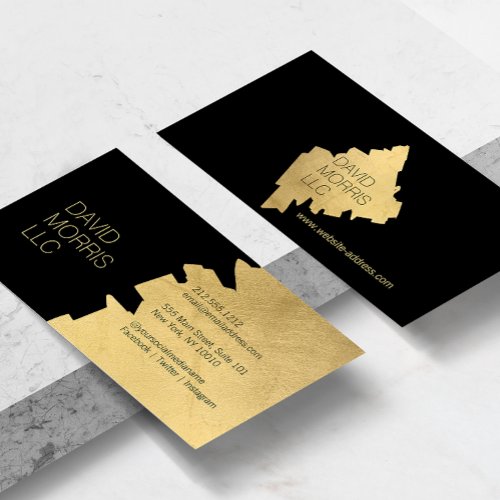 Luxe Abstract Gold Brushstroke Logo on Black Business Card