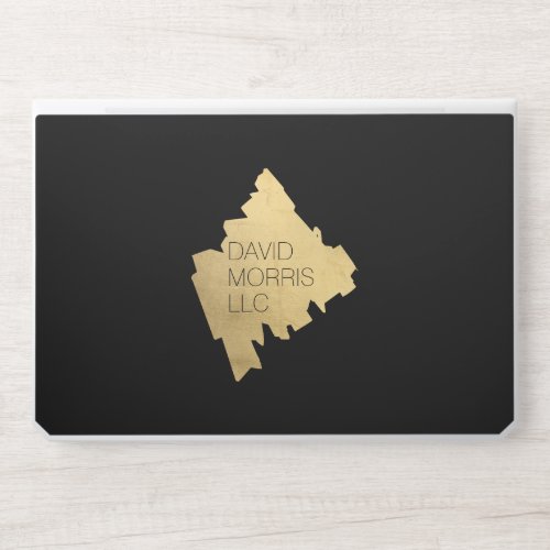 Luxe Abstract Gold Brushstroke Logo on Black HP Laptop Skin