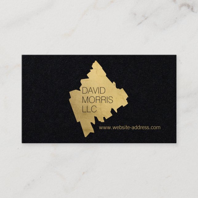 Luxe Abstract Gold Brushstroke Logo on Black Paper Business Card (Front)