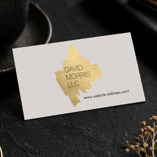 Luxe Abstract Gold Brushstroke Logo on Tan Business Card