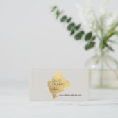 Luxe Abstract Gold Brushstroke Logo on Tan Business Card (Standing Front)