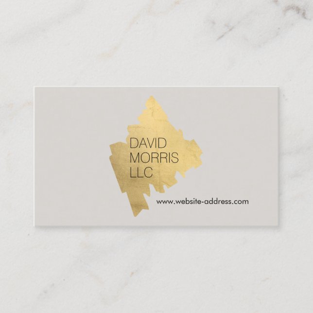 Luxe Abstract Gold Brushstroke Logo on Tan Business Card (Front)