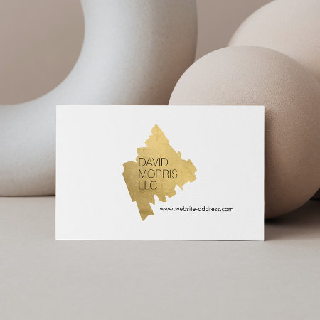Luxe Abstract Gold Brushstroke Logo On White Business Card