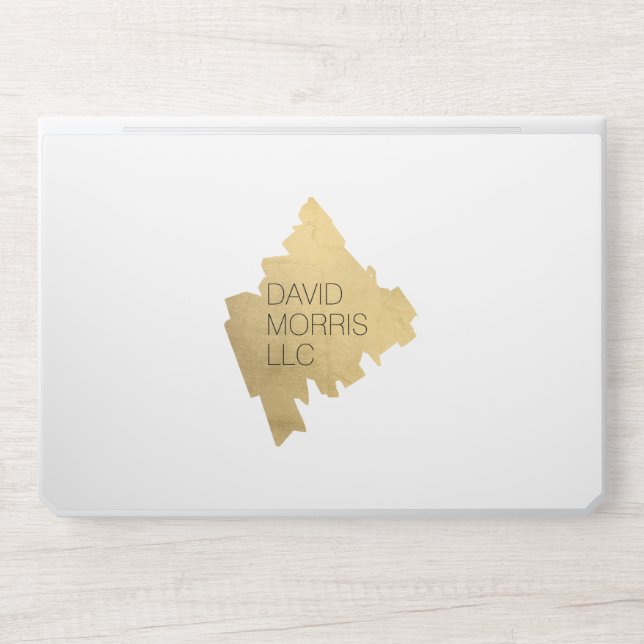 Luxe Abstract Gold Brushstroke Logo on White HP Laptop Skin (Front)