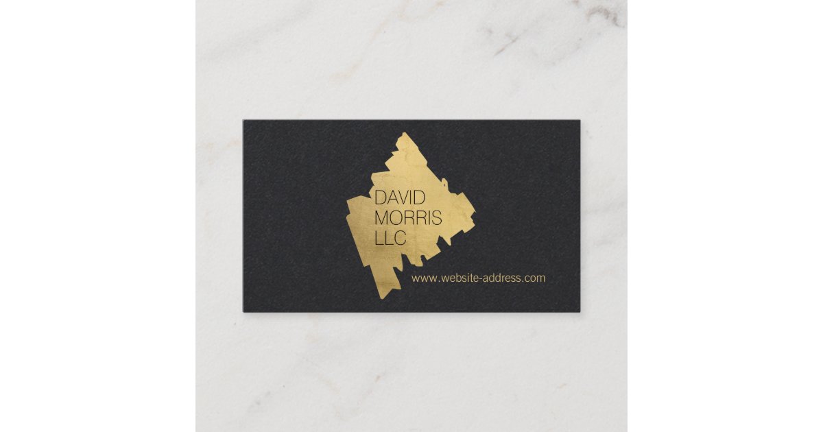 Luxe Abstract Gold Painted Logo On Black Paper Business Card