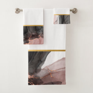 LUXE ABSTRACT ROSE BLACK BATHROOM TOWEL SET