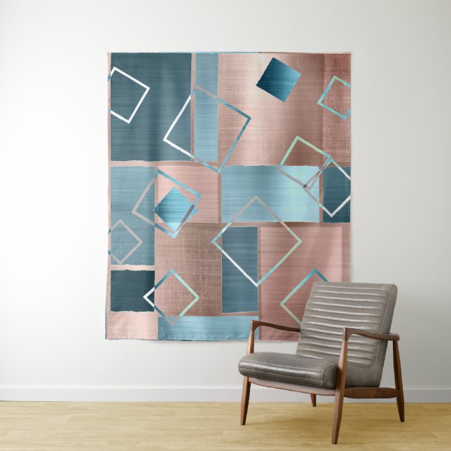 Luxe Abstract | Rose Gold and Teal Photo Backdrop (In Situ)