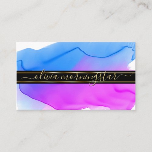 Luxe Abstract Watercolor Ink Blots Blue Violet Business Card