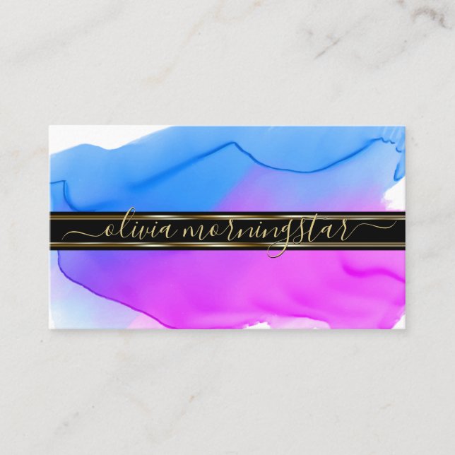 Luxe Abstract Watercolor Ink Blots Blue Violet Business Card (Front)