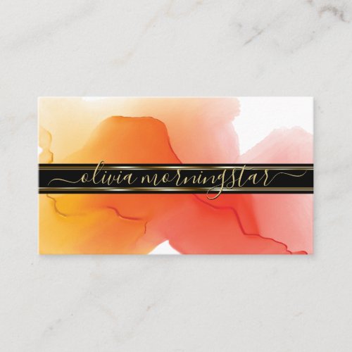 Luxe Abstract Watercolour Ink Blots Coral Business Card