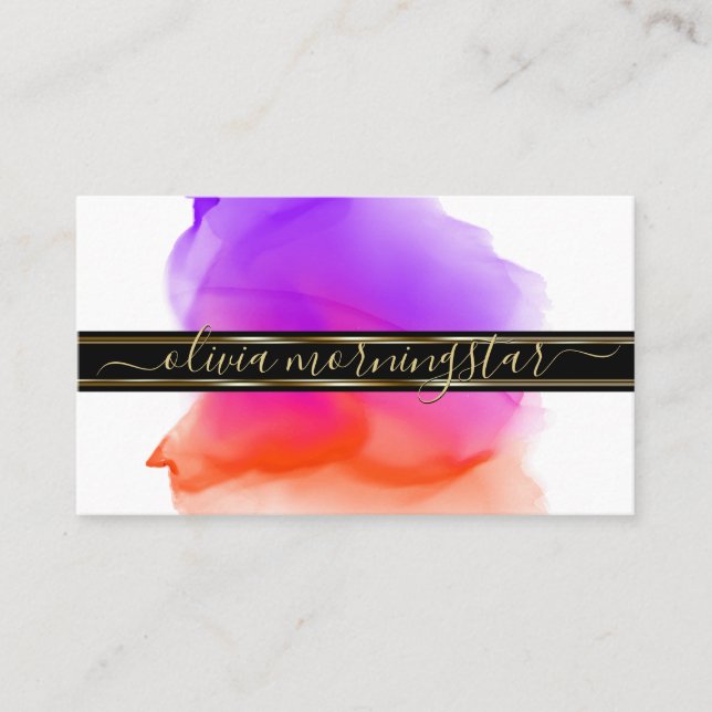 Luxe Abstract Watercolour Ink Blots Coral Violet Business Card (Front)