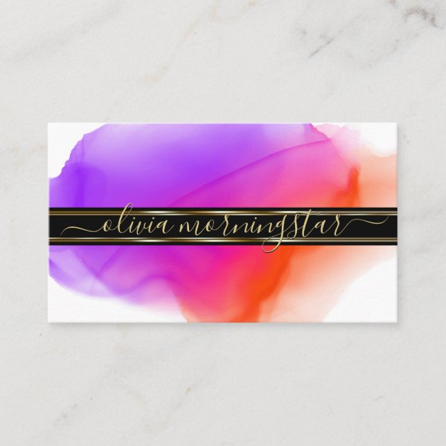 Luxe Abstract Watercolour Ink Blots Indigo Coral Business Card (Front)