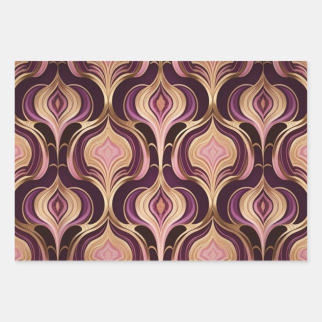 Luxe AI Art Gold Foil Pink Burgundy  Wrapping Paper Sheets (Front)