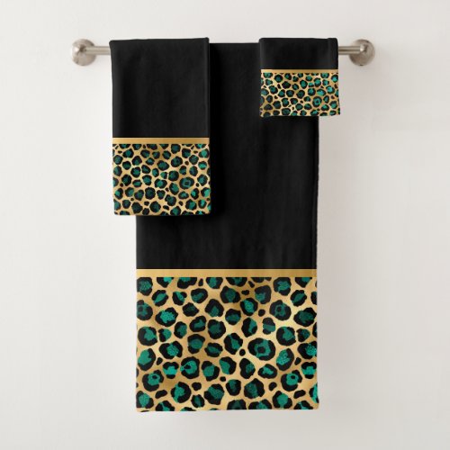 LUXE ANIMAL PRINT BLACK GREEN  BATHROOM TOWEL SET