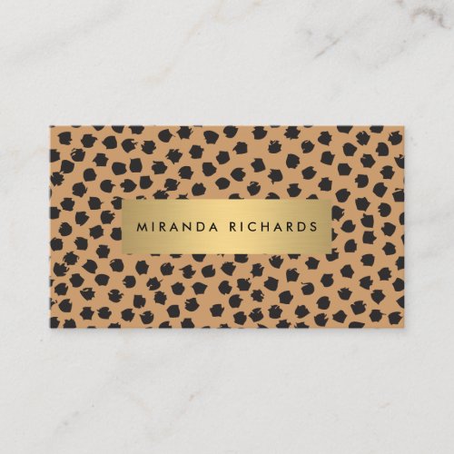 Luxe Animal Print Confetti Dots with Gold Bar Business Card