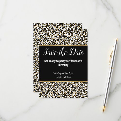 LUXE ANIMAL PRINT GOLD GLITTER SAVE THE DATE RSVP CARD