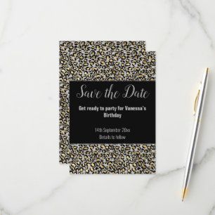 LUXE ANIMAL PRINT GREY GLITTER SAVE THE DATE RSVP CARD