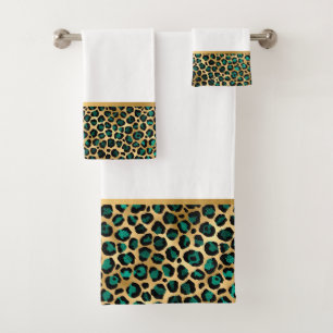 LUXE ANIMAL PRINT WHITE GREEN BATHROOM TOWEL SET