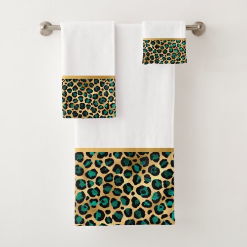 LUXE ANIMAL PRINT WHITE GREEN  BATHROOM TOWEL SET