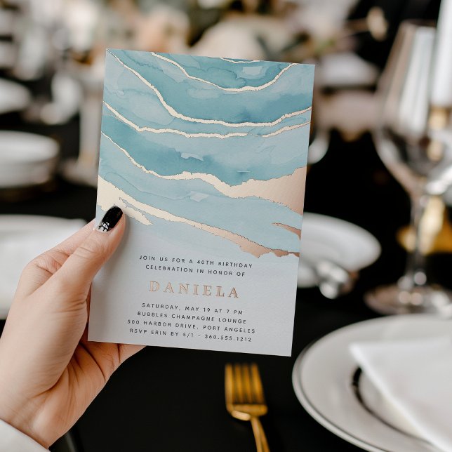 Luxe Aqua Marble Birthday Party or Any Occasion Foil Invitation (Creator Uploaded)